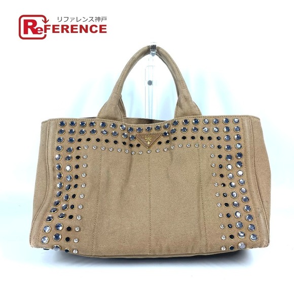 Prada Shoulder Canapa studded canvas beige Bag - Picture 1 of 9